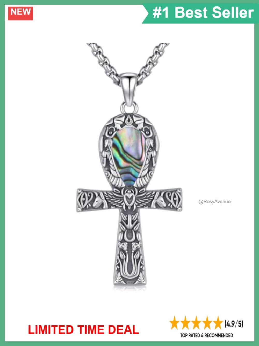 925 Sterling Silver Ankh Cross Pendant Necklace 22in Egyptian Amulet Gift